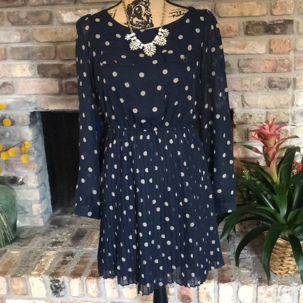 Blue and Tan Polka Dot dress